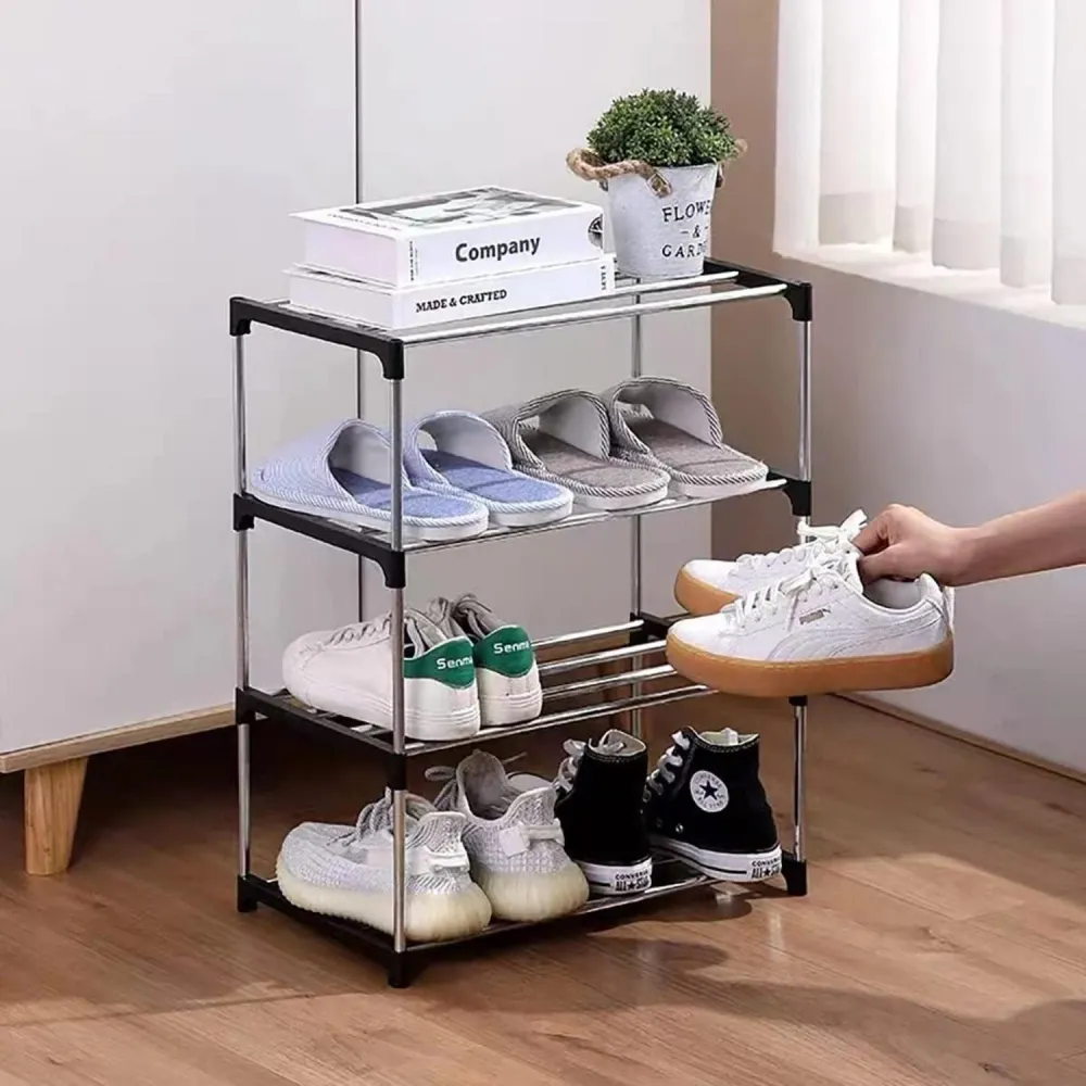 Stapelbares Kleines Schuhregal 4 Ebenen Organizer Schwarz