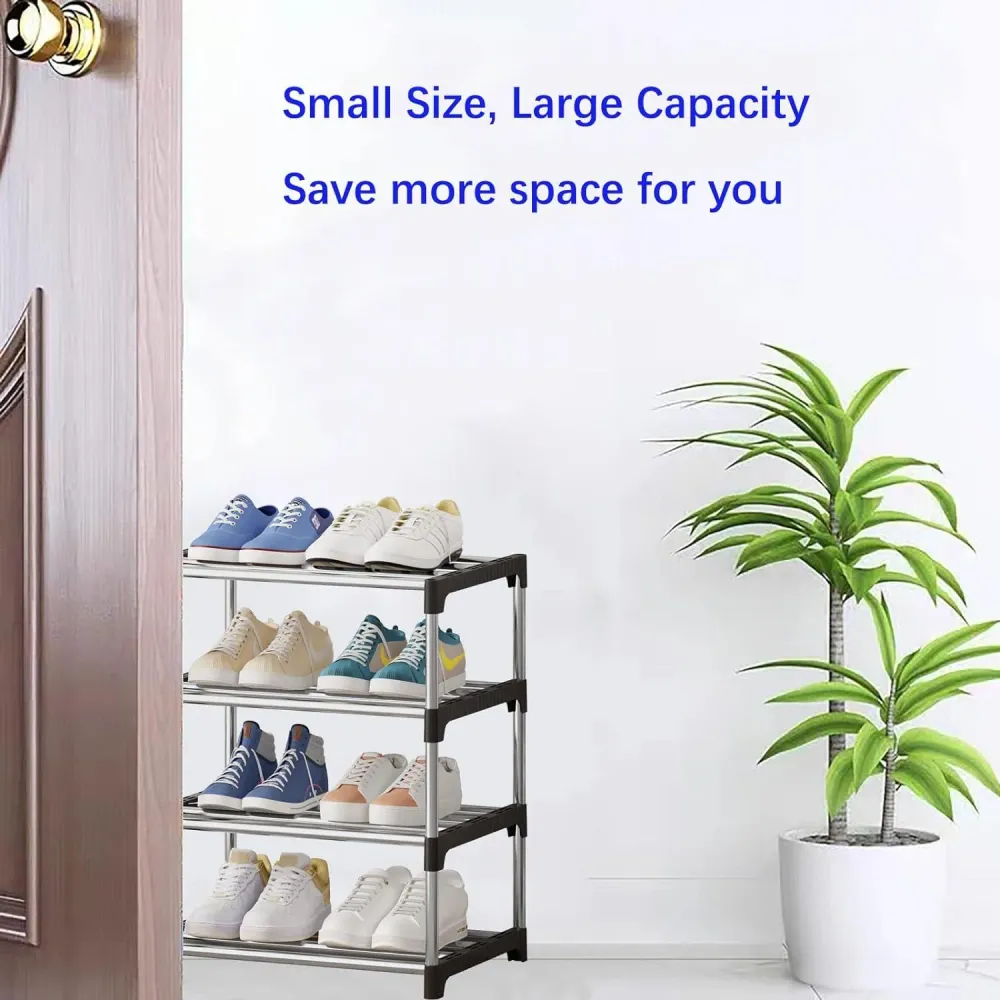 Stapelbares Kleines Schuhregal 4 Ebenen Organizer Schwarz
