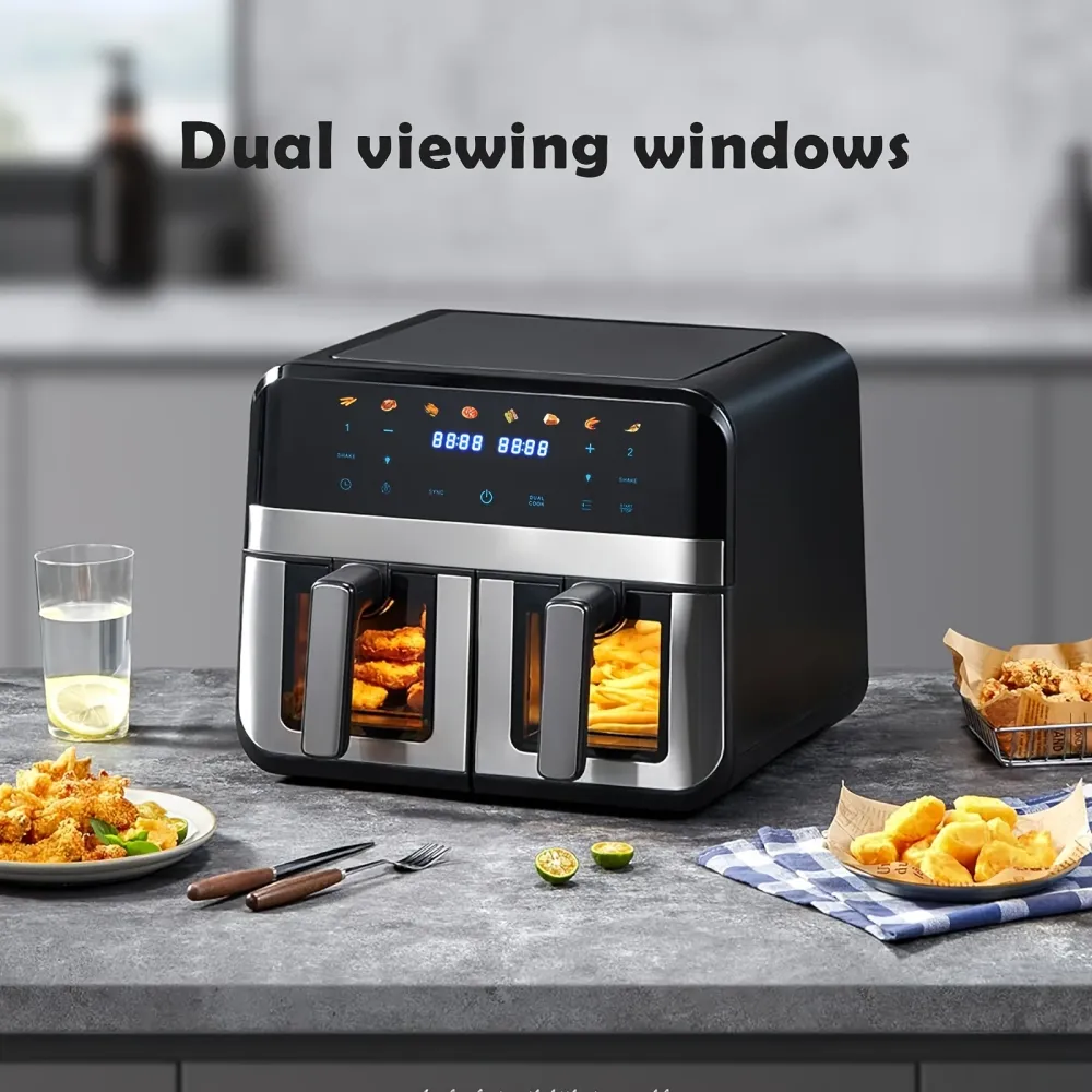 ThermoKorb 9L Dual-Zonen Heißluftfritteuse – 8 Programme, LED-Timer, Antihaftbeschichtung, Sichtfenster
