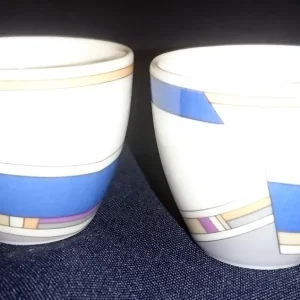 2er Set EIERBECHER "York Cubic" - Porzellan, Abstrakt Geometrisches Balken Rechteck Geschwungene Streifen Motiv Dekor