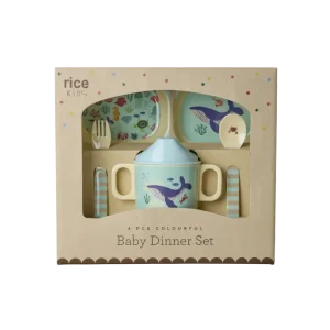 Baby-Geschirrset - Blau - Ocean Print - Geschenkbox