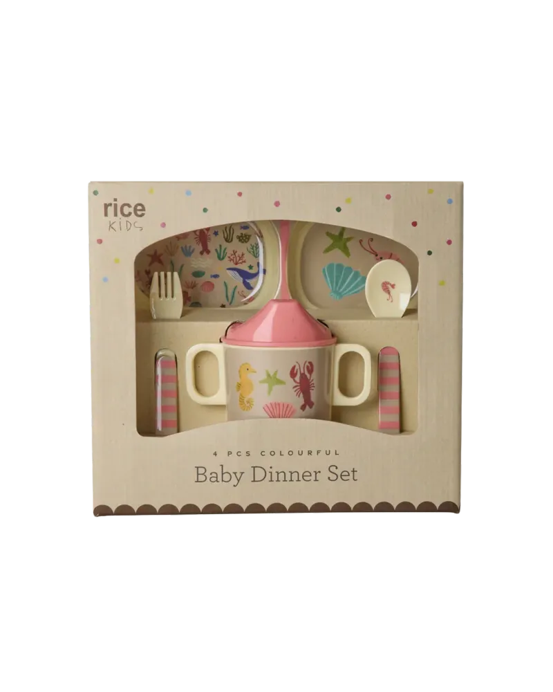 Baby-Geschirrset - Koralle - Ocean Print - Geschenkbox