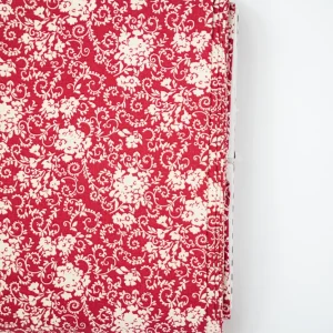Baumwollstoff Serie Mix & Match Blüten und Schnörkel altweiß auf rot