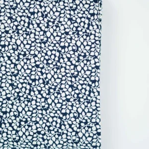 Baumwollstoff Serie Mix & Match kleine Blätter altweiß auf dunkelblau