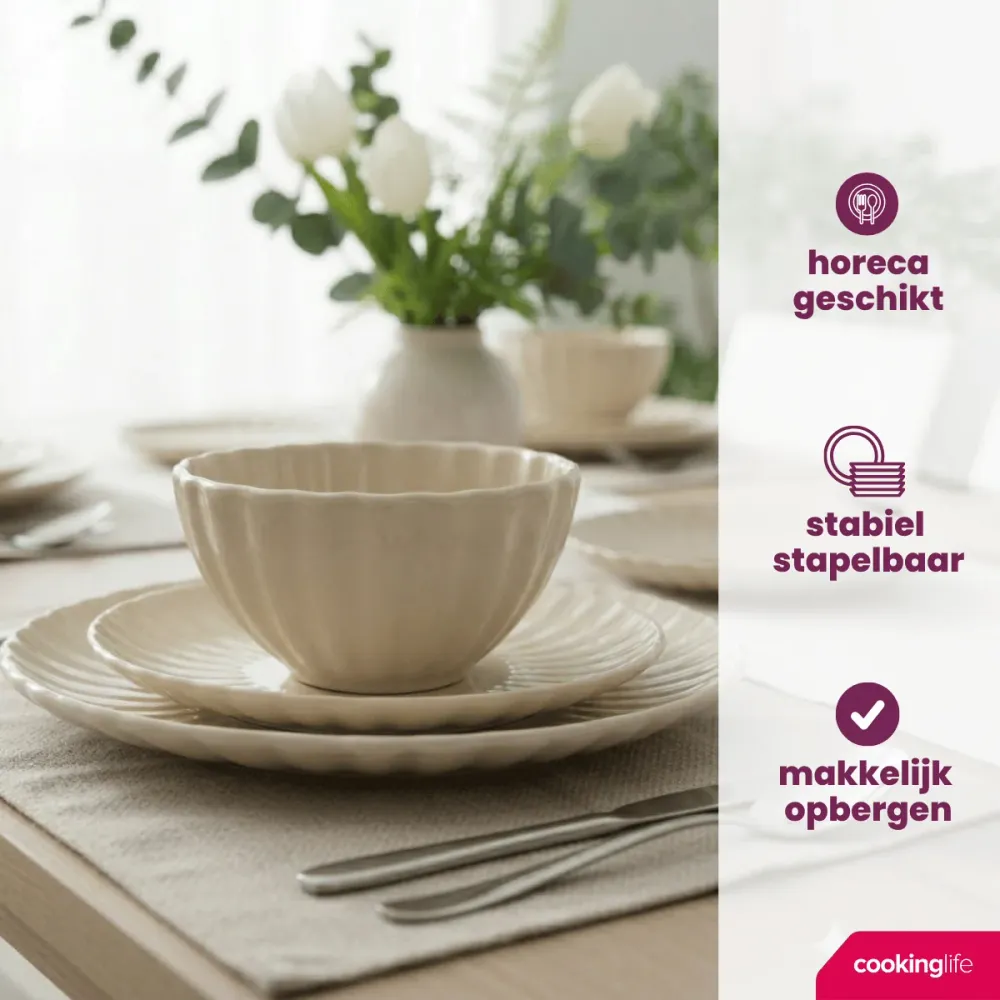 Cookinglife Geschirrset Cardida Beige 18-teilig / 6 Personen - 6 Speiseteller, 6 Frühstücksteller und 6 Schalen