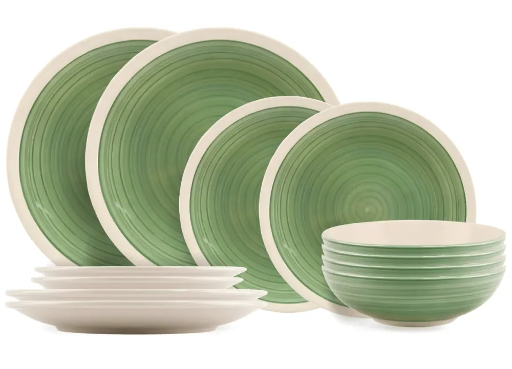 Cookinglife Geschirrset Ocean Green 12-teiliges / 4 Personen - 4 Speiseteller, 4 Frühstücksteller und 4 Schüsseln