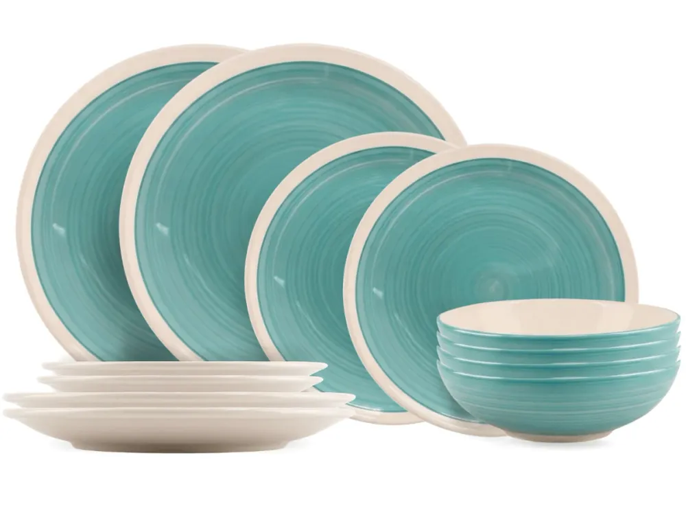 Cookinglife Geschirrset Ocean Türkis 12-teilig / 4 Personen - 4 Speiseteller, 4 Frühstücksteller und 4 Schüsseln