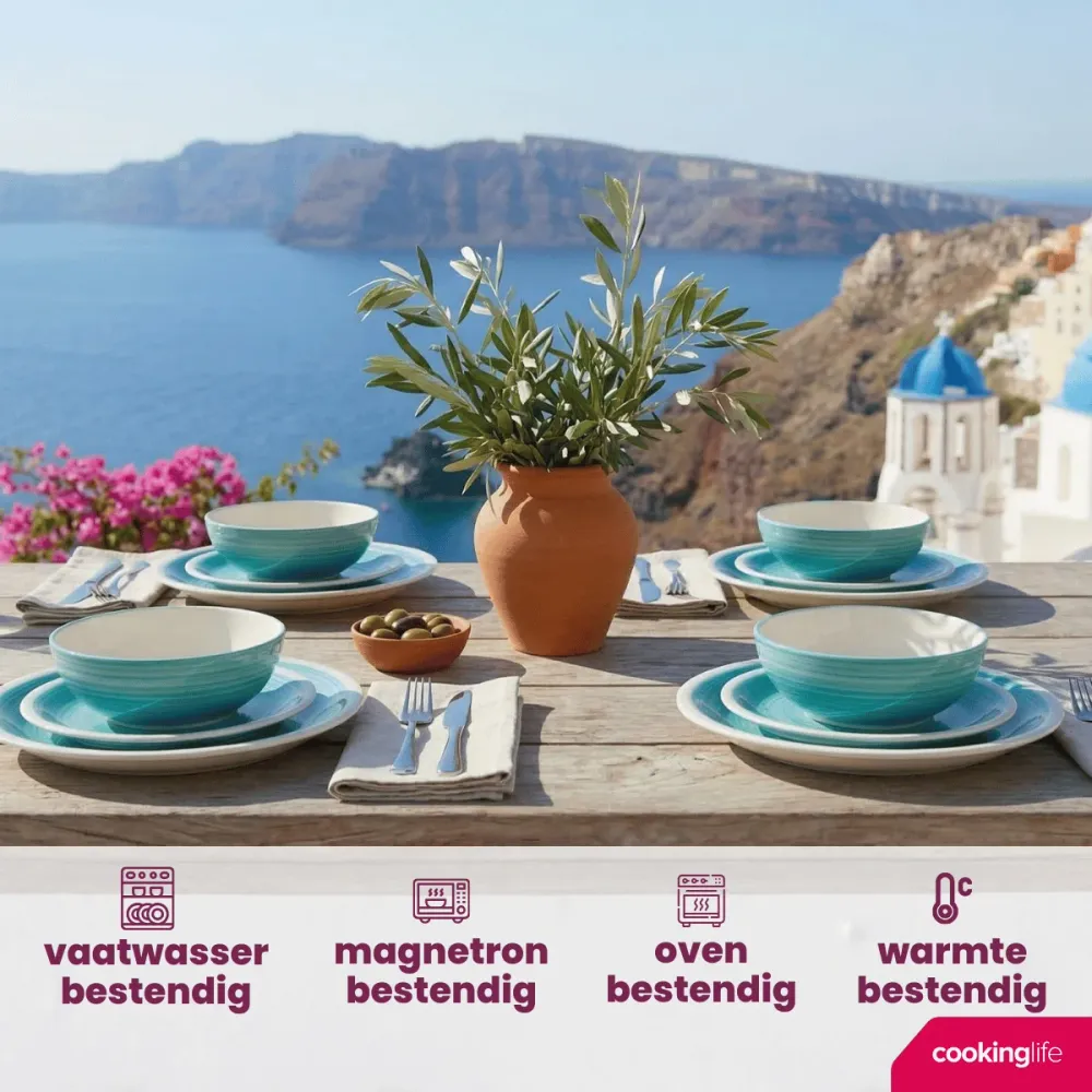 Cookinglife Geschirrset Ocean Türkis 12-teilig / 4 Personen - 4 Speiseteller, 4 Frühstücksteller und 4 Schüsseln