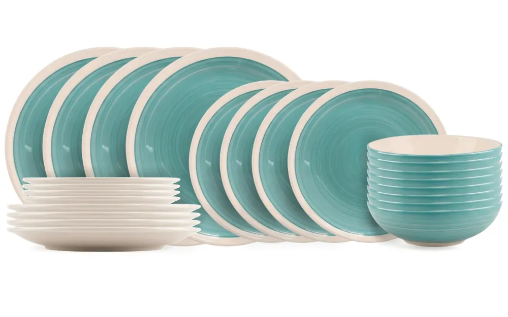 Cookinglife Geschirrset Ocean Turquoise 24-teilig / 8 Personen - 8 Speiseteller, 8 Frühstücksteller und 8 Schalen