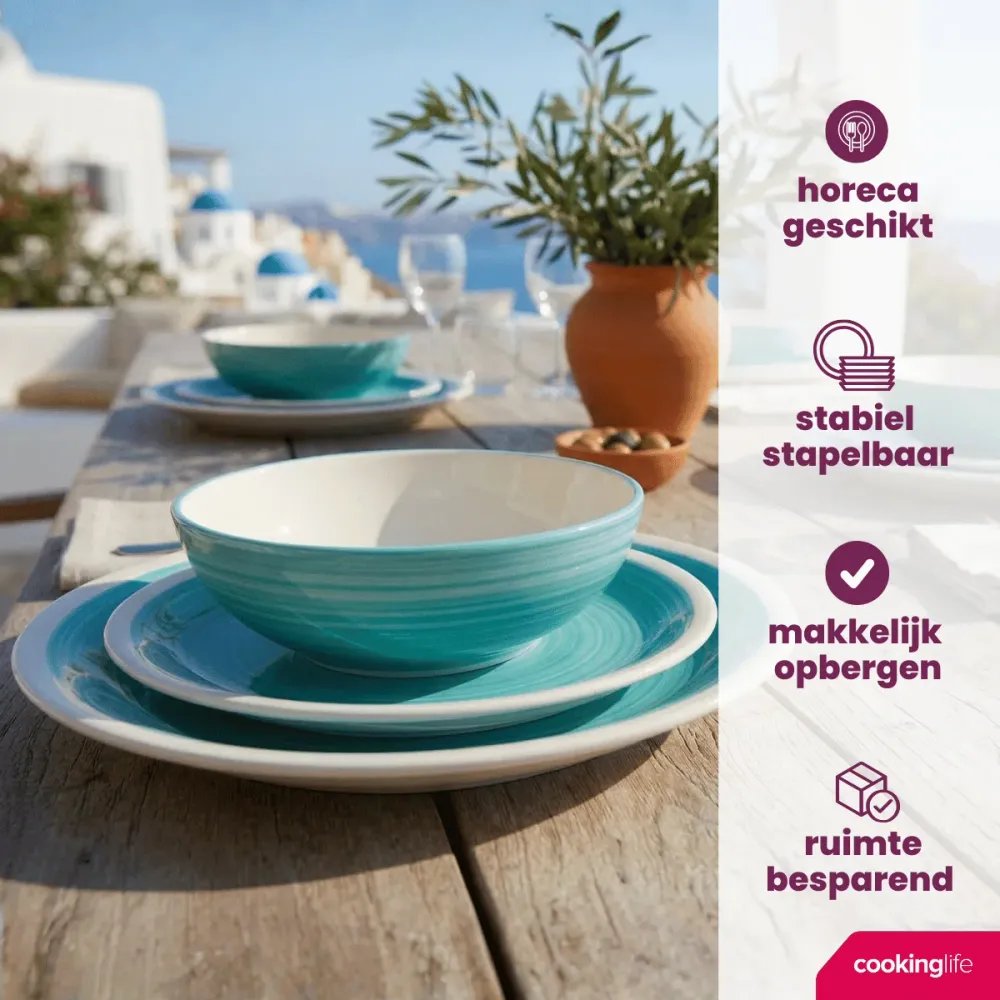 Cookinglife Geschirrset Ocean Turquoise 24-teilig / 8 Personen - 8 Speiseteller, 8 Frühstücksteller und 8 Schalen