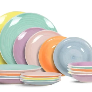 Cookinglife Pastel Harmony 18-teiliges Geschirrset / 6 Personen – 6 Speiseteller, 6 Frühstücksteller und 6 tiefe Teller