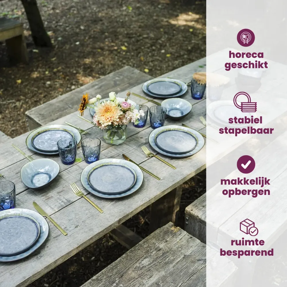 Cosy & Trendy Geschirrset Laguna Blau Grau 24-teilig / 6 Personen