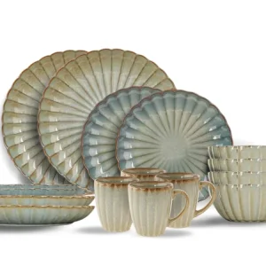 Gemütliches und trendiges Astera Ocean 16-teiliges Geschirrset für 4 Personen – 4 Speiseteller, 4 Frühstücksteller, 4 Schü...