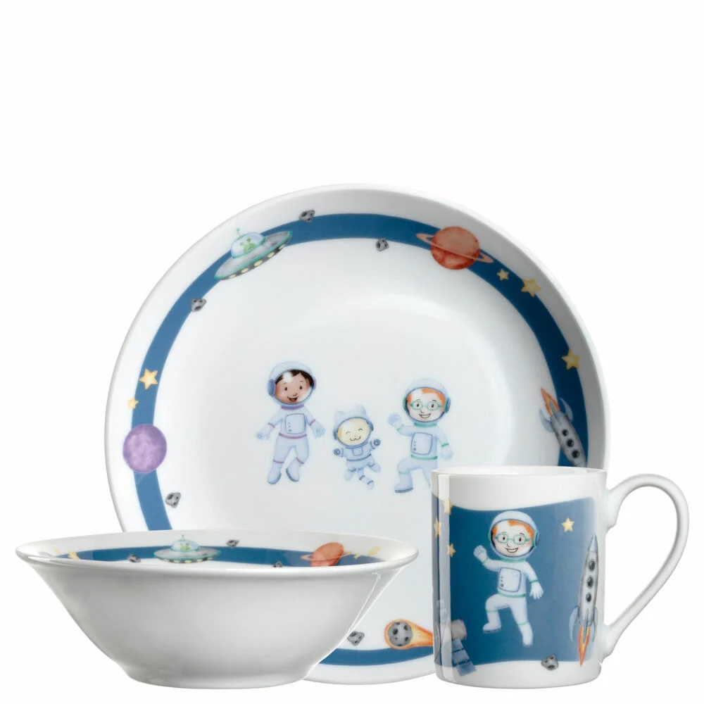 Leonardo Kindergeschirr Bambini Avventura Weltall 3-tlg., Porzellan, Mehrfarbig, 022799
