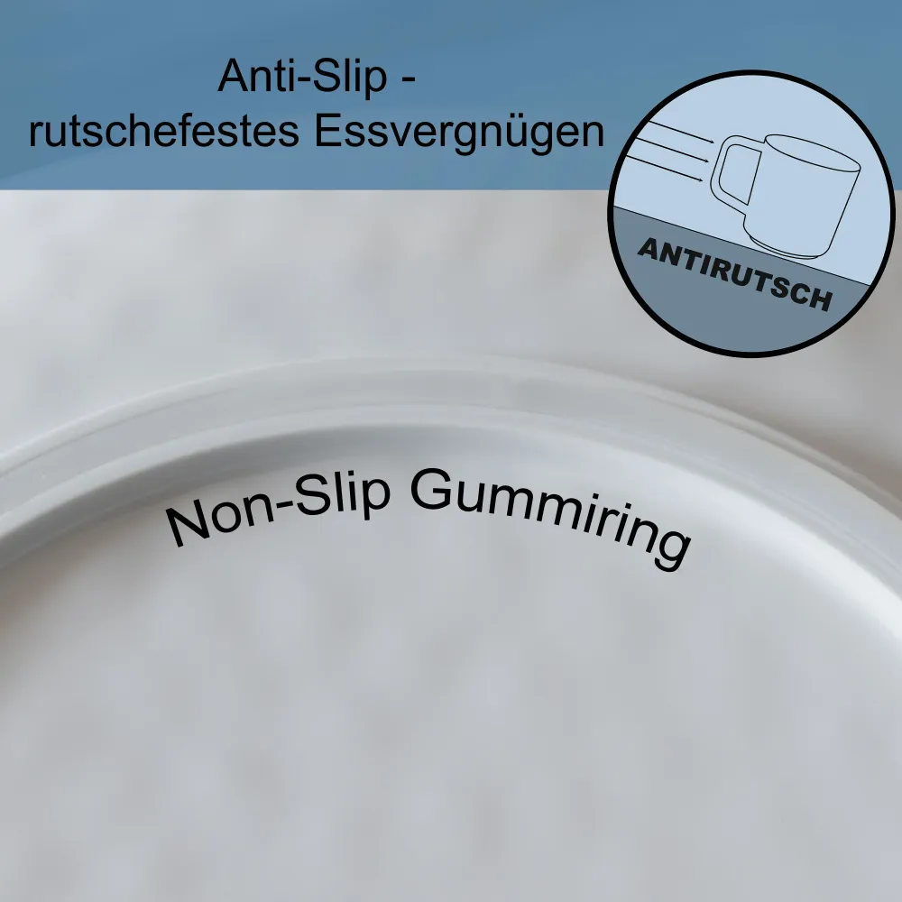 Melamin Geschirrset für 4 Personen - 16 Teile mit Trinkglas hellblau elegante Steingut Optik weiss-blau Essgeschirr Wasser...