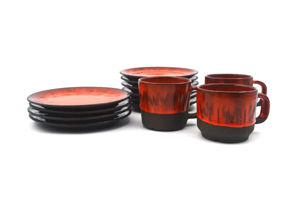 Mid-Century Karlslunde Dänemark Studiokeramik Geschirrset 1970s Fat-Lava Danish Design