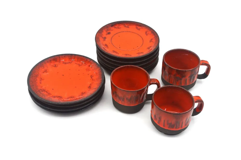 Mid-Century Karlslunde Dänemark Studiokeramik Geschirrset 1970s Fat-Lava Danish Design