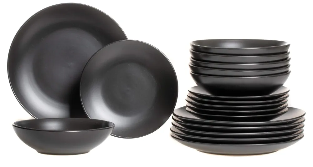Studio Tavola Geschirrset Black Tie - 18-teilig / 6 Personen - 6 Frühstücks-/Dessertteller, 6 tiefe Teller und 6 Essteller