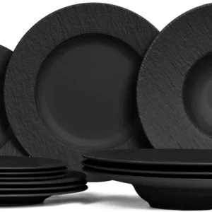 Villeroy & Boch Geschirrset Manufacture Rock - Schwarz - 12-teilig