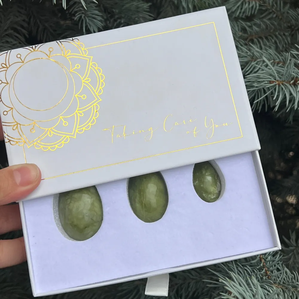 Yoni-Eier aus grünem Jade - Set 3 Stück