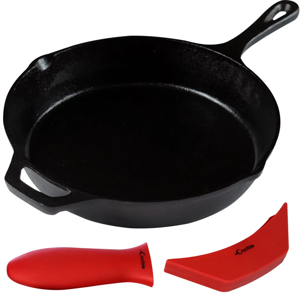 10,25-Zoll/26 cm Gusseisen-Pfannenset, einschließlich großer und Hilfs-Topflappen