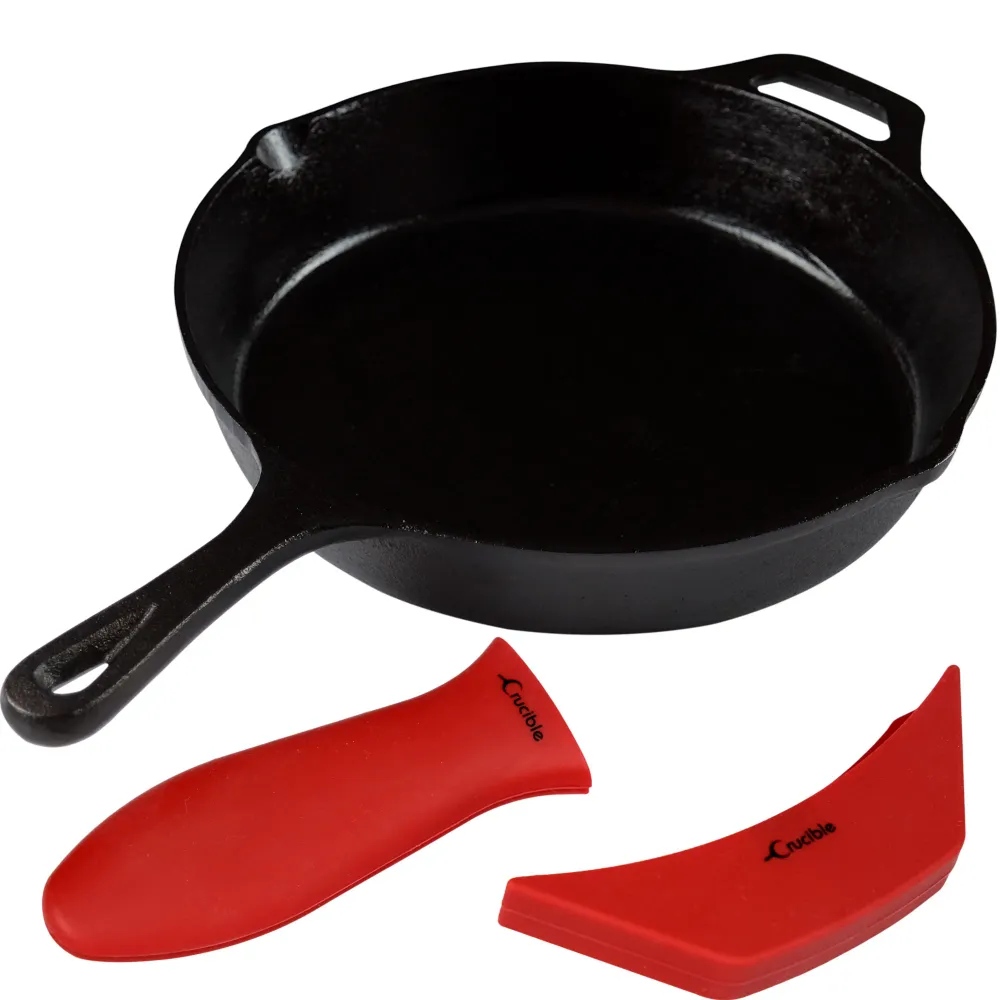 10,25-Zoll/26 cm Gusseisen-Pfannenset, einschließlich großer und Hilfs-Topflappen
