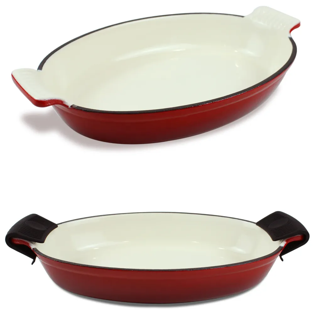 1,58 Qt (1,5 L) Emaille-Gusseisen Oval Backform, Lasagneform, Bratform - Rot + 2 Topflappen
