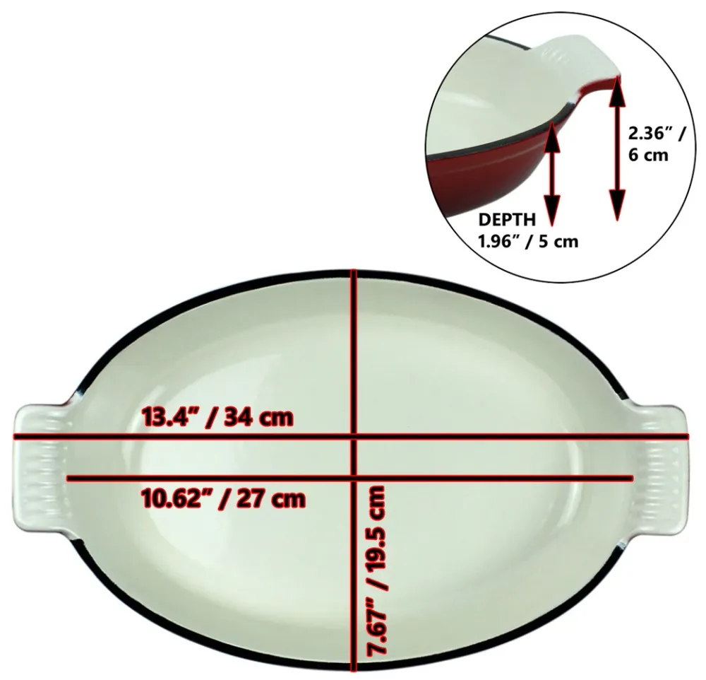 1,58 Qt (1,5 L) Emaille-Gusseisen Oval Backform, Lasagneform, Bratform - Rot + 2 Topflappen
