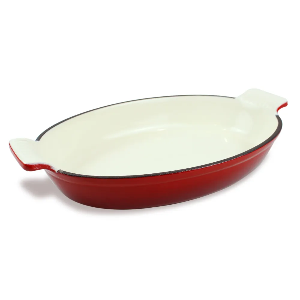 1,58 Qt (1,5 L) Emaille-Gusseisen Oval Backform, Lasagneform, Bratform - Rot + 2 Topflappen