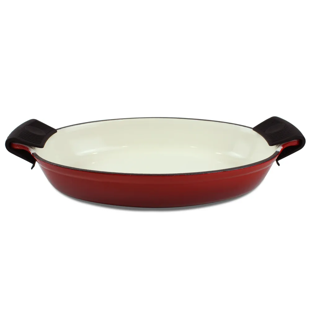1,58 Qt (1,5 L) Emaille-Gusseisen Oval Backform, Lasagneform, Bratform - Rot + 2 Topflappen
