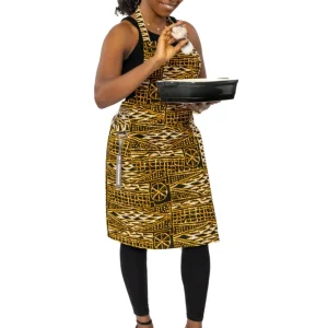 Afrikanischer Print Schürze - Gelb Schwarz Ndop Cameroon