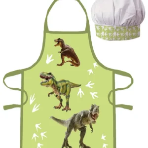 Dino Küchenset für Kinder – Schürze und Mütze für kleine Dino-Fans