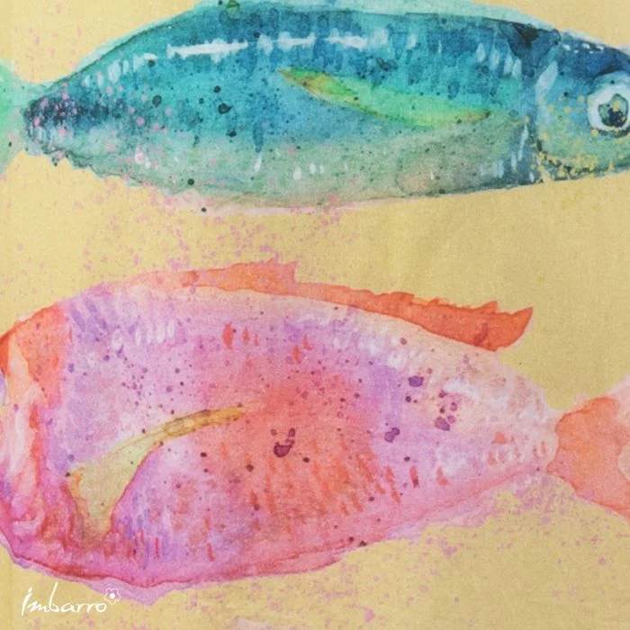 Küchenschürze Fisch Gelb – farbenfrohe Schürze aus Baumwolle mit maritimem Design