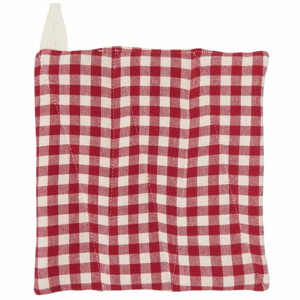 Ib Laursen - Topflappen Asta rot mit kleinen naturfarbigen Karos