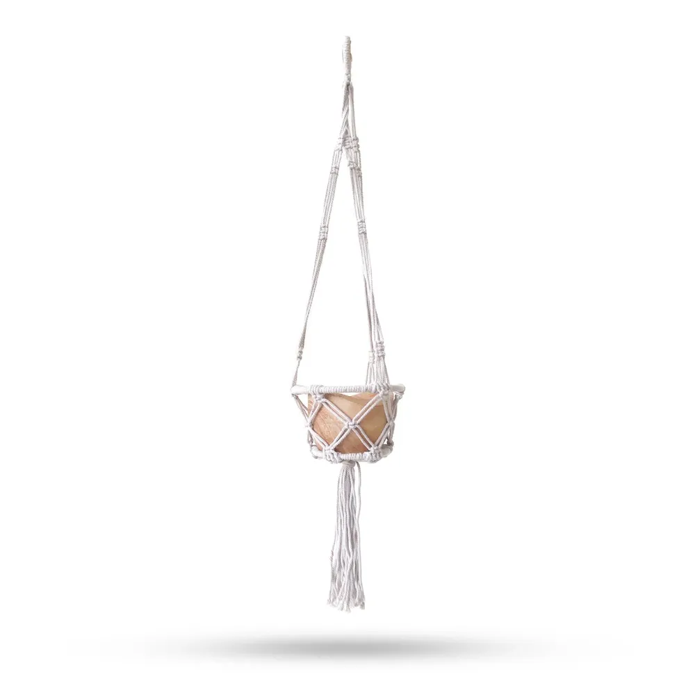 Makramee-Topflappen, Natur, mit Ring, 16 cm