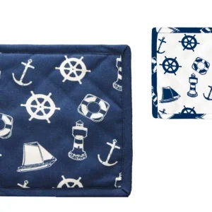 Maritim- 2er Set Topflappen - gute Wärmeisolierung- Anker, Steuerrad- beidseitig, Baumwolle