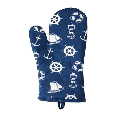 Ofenhandschuh Maritim Marineblau aus Baumwolle, gesteppt, 17 × 30 cm