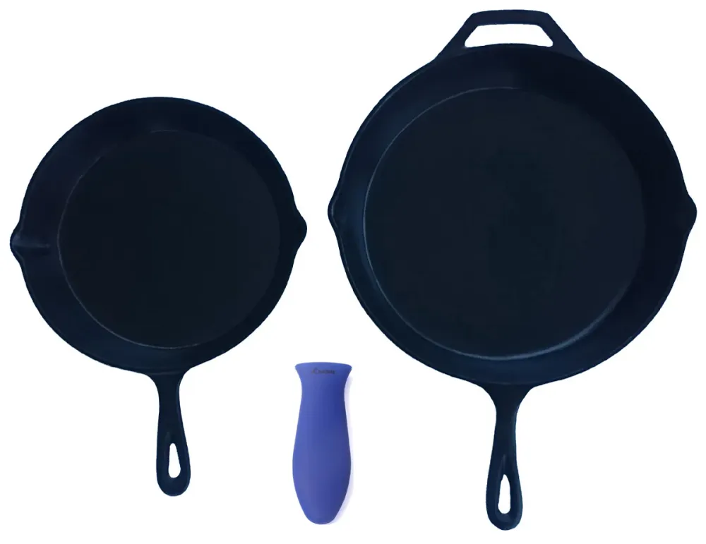 Silikon-Topflappen (2er-Pack Kombi Blau) für Gusseisenpfanne