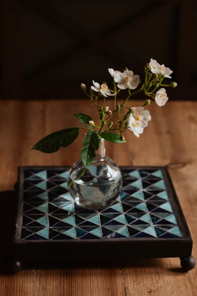 **AKTION** Quadratischer Untersetzer mit Glasmosaik Blue Quilt