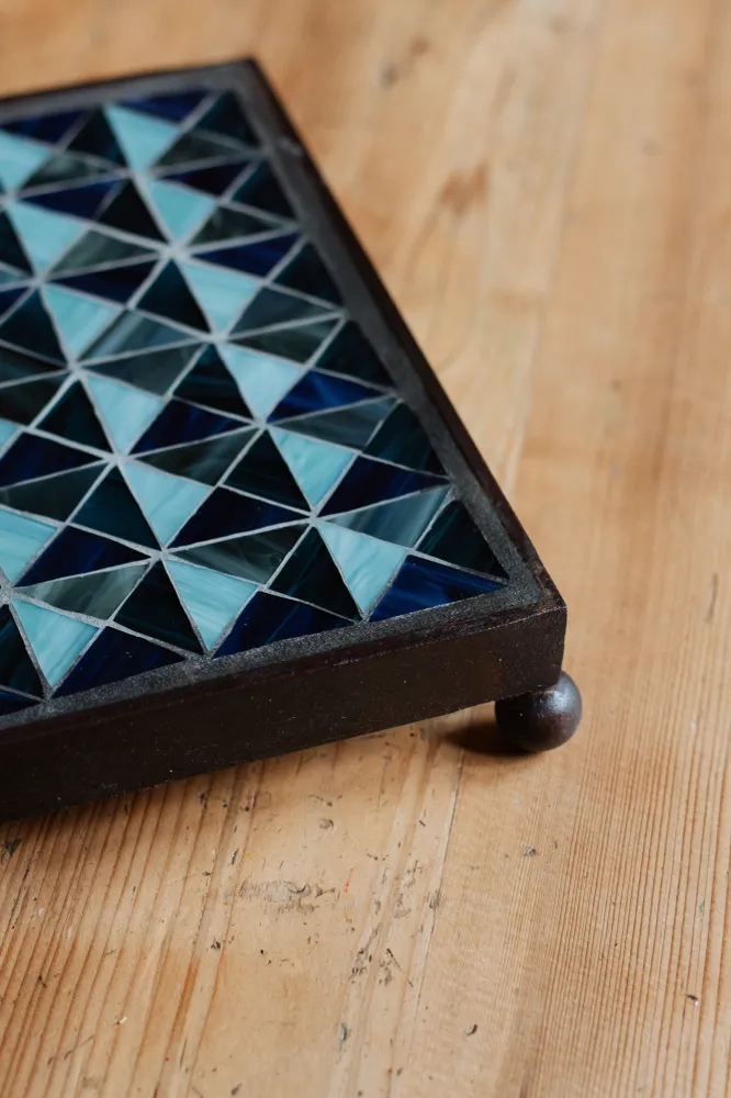 **AKTION** Quadratischer Untersetzer mit Glasmosaik Blue Quilt
