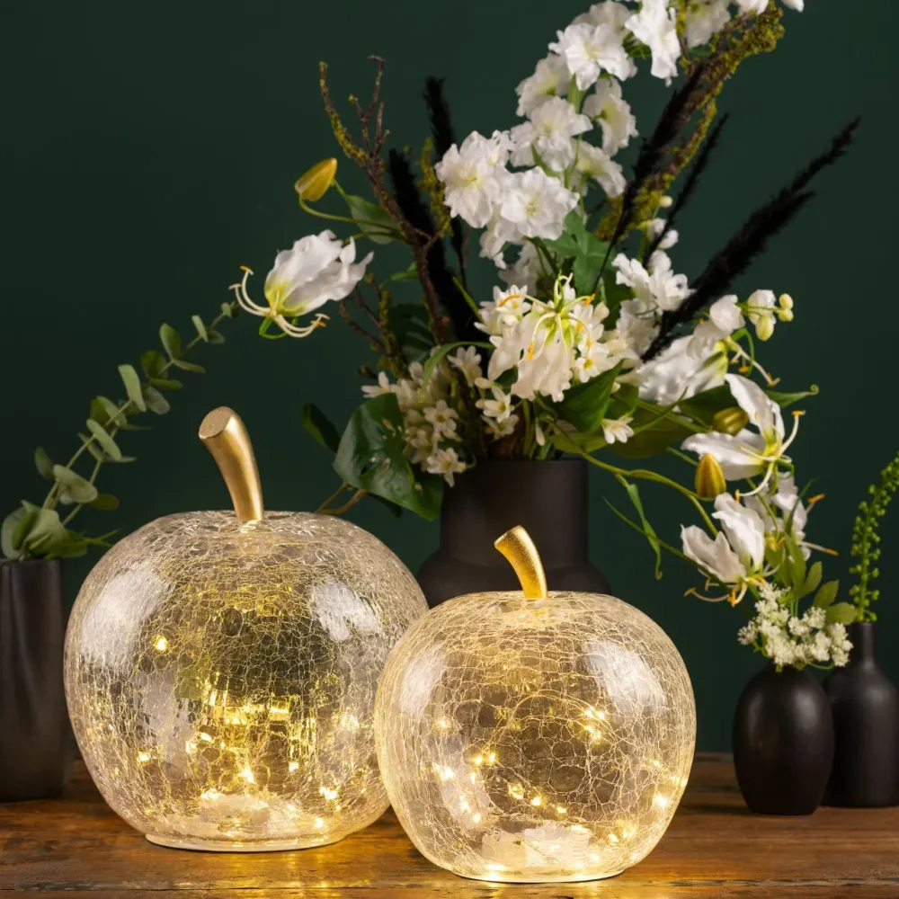 Apfel mit 40er LED, mit Timer, aus Glas Transparent (B/H/T) 27x30x27cm