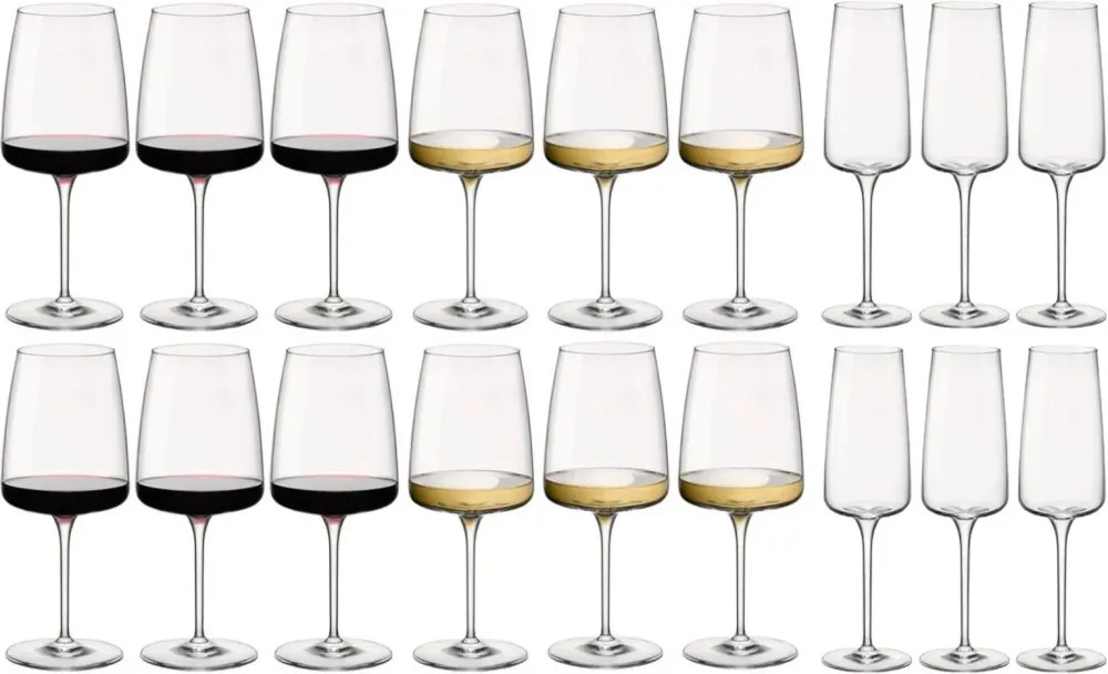 Bormioli Rocco Weingläser-Set Nexo (Rotweingläser, Weißweingläser und Champagnergläser) – 18-teiliges Set
