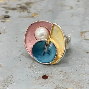Cocktail - Stretch - Ring Rosa Gold Blau