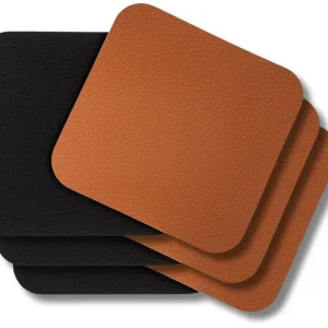 Cookinglife Untersetzer - Veganes Leder - Schwarz / Cognac - doppelseitig - 10 x 10 cm - 6 Stück