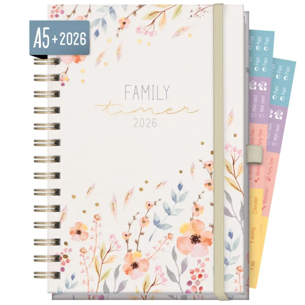 Family-Timer 2026 Deluxe / A5+ / Sweet Flowers / Häfft-Verlag