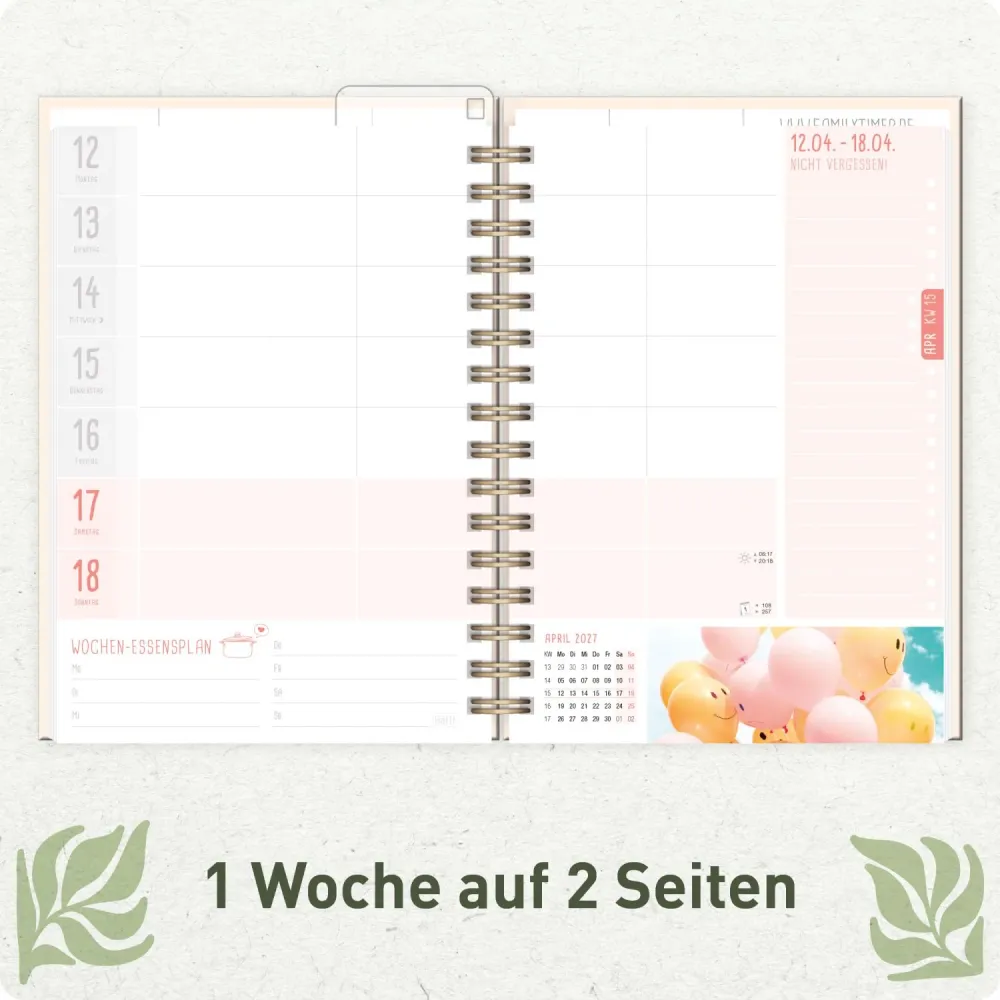Family-Timer 2026/2027 / 17 Monate / A5 / Flower Power Pink / Häfft-Verlag