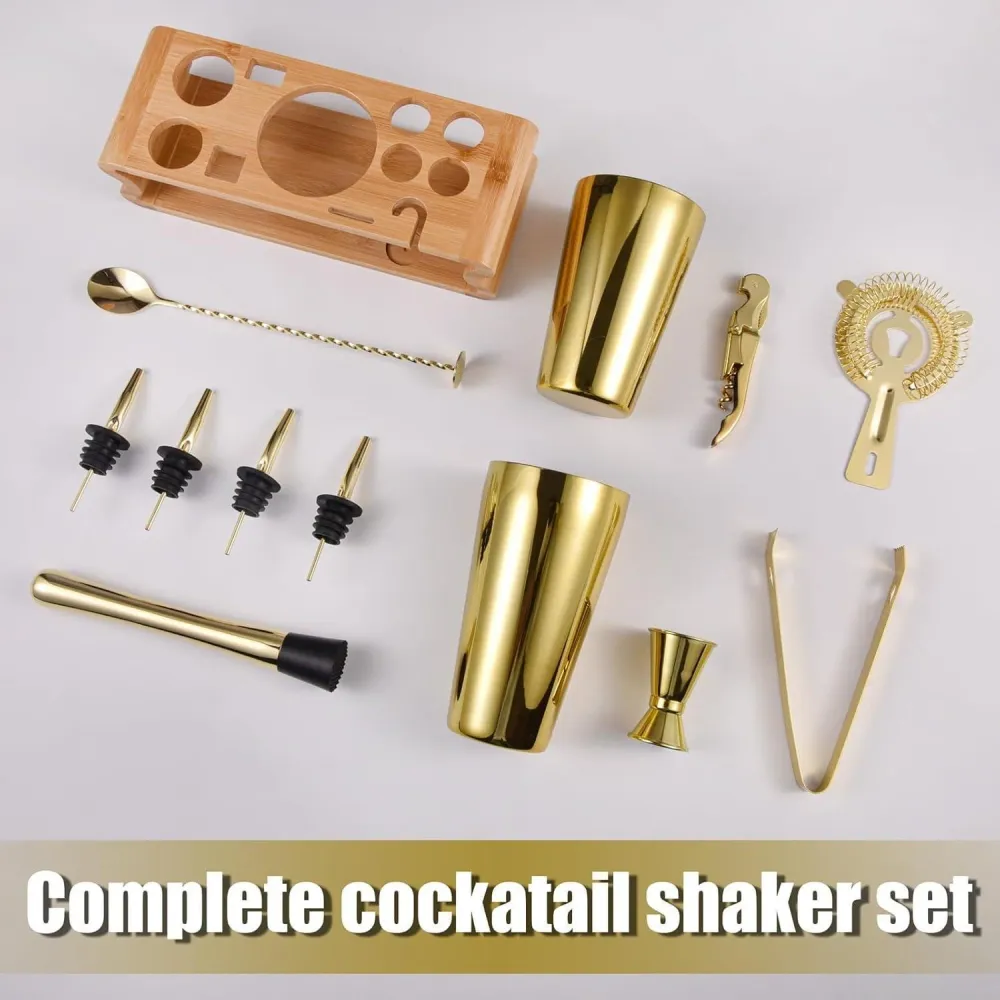 Goldenes Cocktail Shaker Set Edelstahl 550ML/750ML 12-Teilig