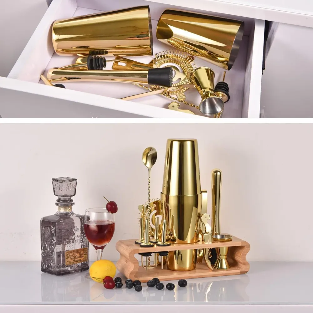 Goldenes Cocktail Shaker Set Edelstahl 550ML/750ML 12-Teilig