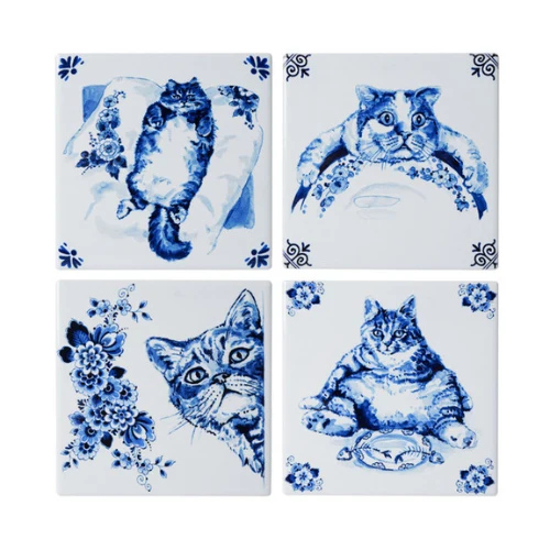 Heinen Delft Blau Untersetzer Lazy Cat 4er Set