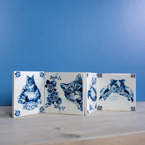 Heinen Delft Blau Untersetzer Lazy Cat 4er Set